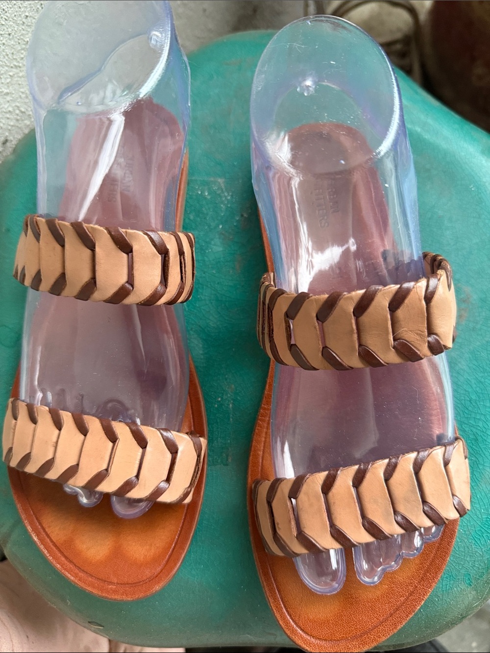 Urban Outfitters Braided Double-Strap Tan Slide Sandals
